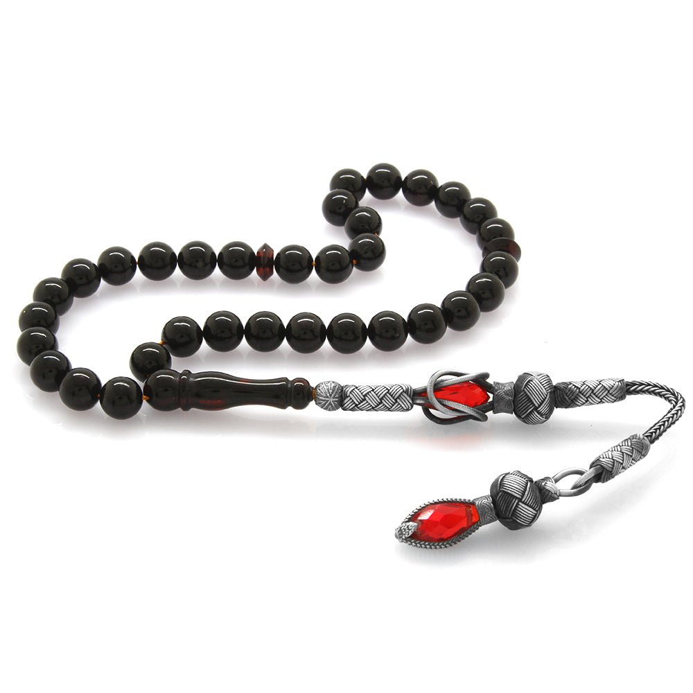 1000 Sterling Silver Fire Red Drop Amber Rosary - EFENDINA PAZAR - Tesbihane - 101003338