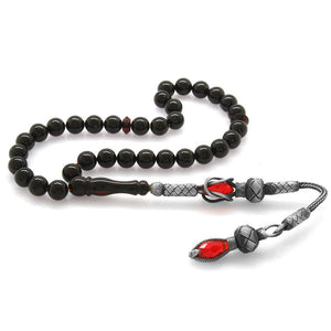 1000 Sterling Silver Fire Red Drop Amber Rosary - EFENDINA PAZAR - Tesbihane - 101003338