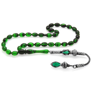 1000 Sterling Silver Green - Black Amber Rosary - EFENDINA PAZAR - Tesbihane - 101003205