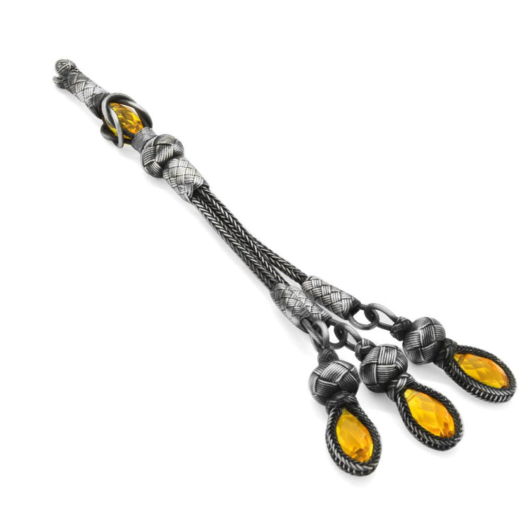 1000 Sterling Silver Kazaz 3 Tassel with Yellow Zircon Stone - EFENDINA PAZAR - Tesbihane - 117000193