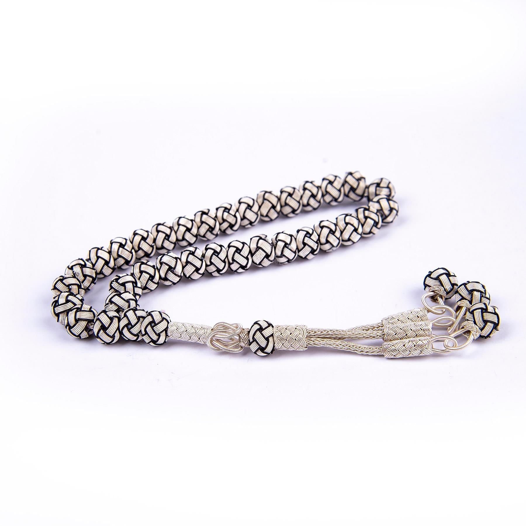 1000 Sterling Silver Kazaz Knitted Black and White Fan Prayer beads - EFENDINA PAZAR - Ve Tesbih - vealisveris - Z1425