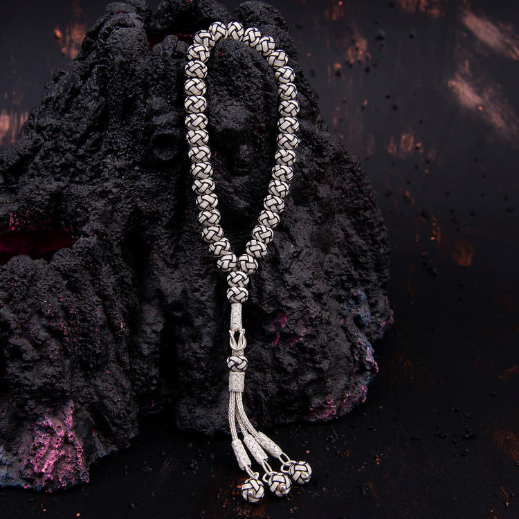 1000 Sterling Silver Kazaz Knitted Black and White Fan Prayer beads - EFENDINA PAZAR - Ve Tesbih - vealisveris - Z1425