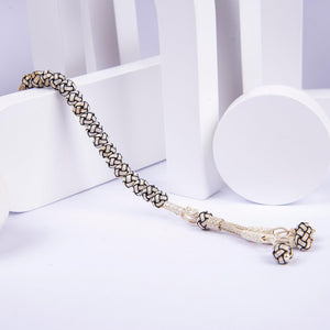 1000 Sterling Silver Kazaz Knitted Black and White Fan Zaza - EFENDINA PAZAR - Ve Tesbih - vealisveris - Z1421