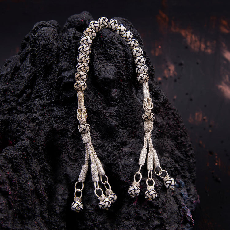 1000 Sterling Silver Kazaz Knitted Black and White Fan Zaza - EFENDINA PAZAR - Ve Tesbih - vealisveris - Z1421