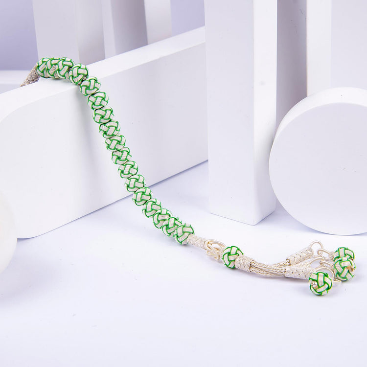 1000 Sterling Silver Kazaz Knitted Green White Fan Zaza Prayer Beads - EFENDINA PAZAR - Ve Tesbih - vealisveris - Z1420