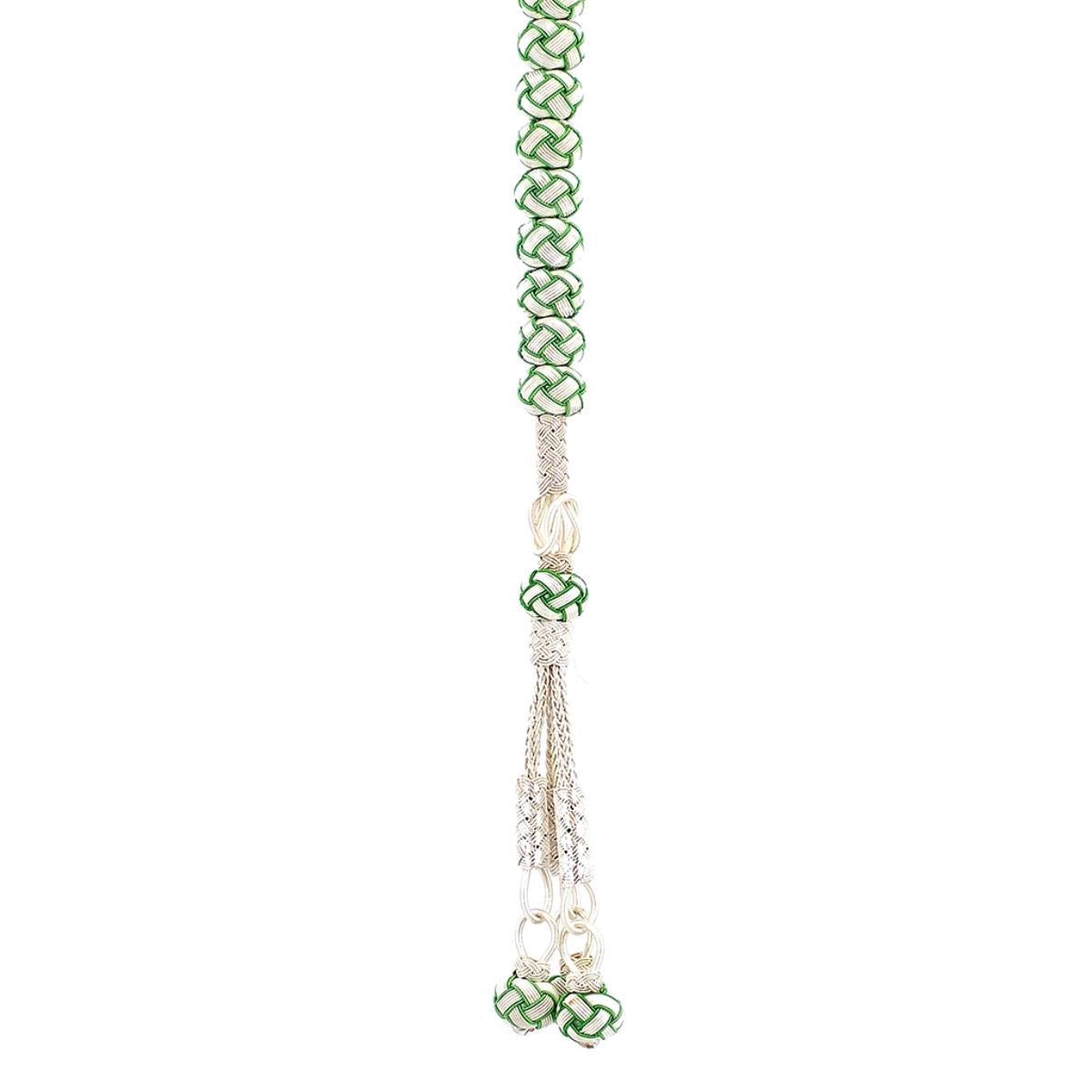 1000 Sterling Silver Kazaz Knitted Green White Fan Zaza Prayer Beads - EFENDINA PAZAR - Ve Tesbih - vealisveris - Z1420