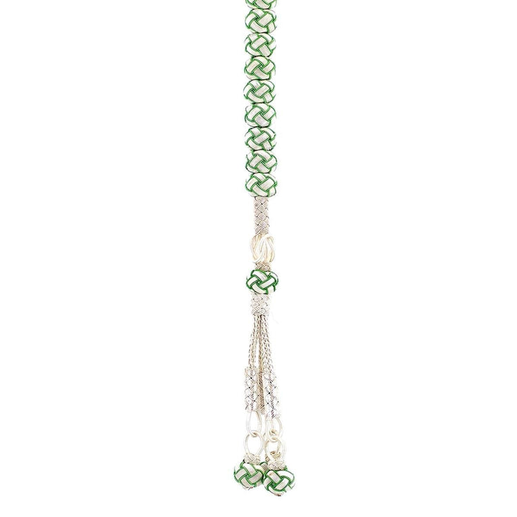 1000 Sterling Silver Kazaz Knitted Green White Fan Zaza Prayer Beads - EFENDINA PAZAR - Ve Tesbih - vealisveris - Z1420
