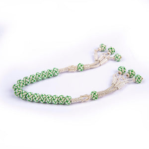 1000 Sterling Silver Kazaz Knitted Green White Fan Zaza Prayer Beads - EFENDINA PAZAR - Ve Tesbih - vealisveris - Z1420