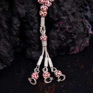 1000 Sterling Silver Kazaz Knitted Red White Fan Prayer Beads - EFENDINA PAZAR - Ve Tesbih - vealisveris - Z1427