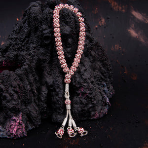 1000 Sterling Silver Kazaz Knitted Red White Fan Prayer Beads - EFENDINA PAZAR - Ve Tesbih - vealisveris - Z1427