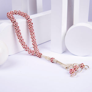 1000 Sterling Silver Kazaz Knitted Red White Fan Prayer Beads - EFENDINA PAZAR - Ve Tesbih - vealisveris - Z1427
