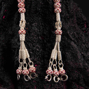 1000 Sterling Silver Kazaz Knitted Red White Fan Zaza Tasbih - EFENDINA PAZAR - Ve Tesbih - vealisveris - Z2548