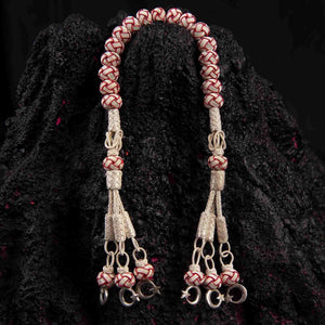 1000 Sterling Silver Kazaz Knitted Red White Fan Zaza Tasbih - EFENDINA PAZAR - Ve Tesbih - vealisveris - Z2548