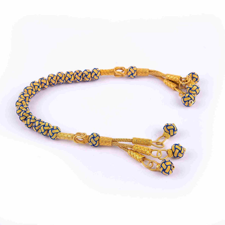 1000 Sterling Silver Kazaz Knitted Yellow Navy Blue Fan Zaza Tasbih - EFENDINA PAZAR - Ve Tesbih - vealisveris - Z2550