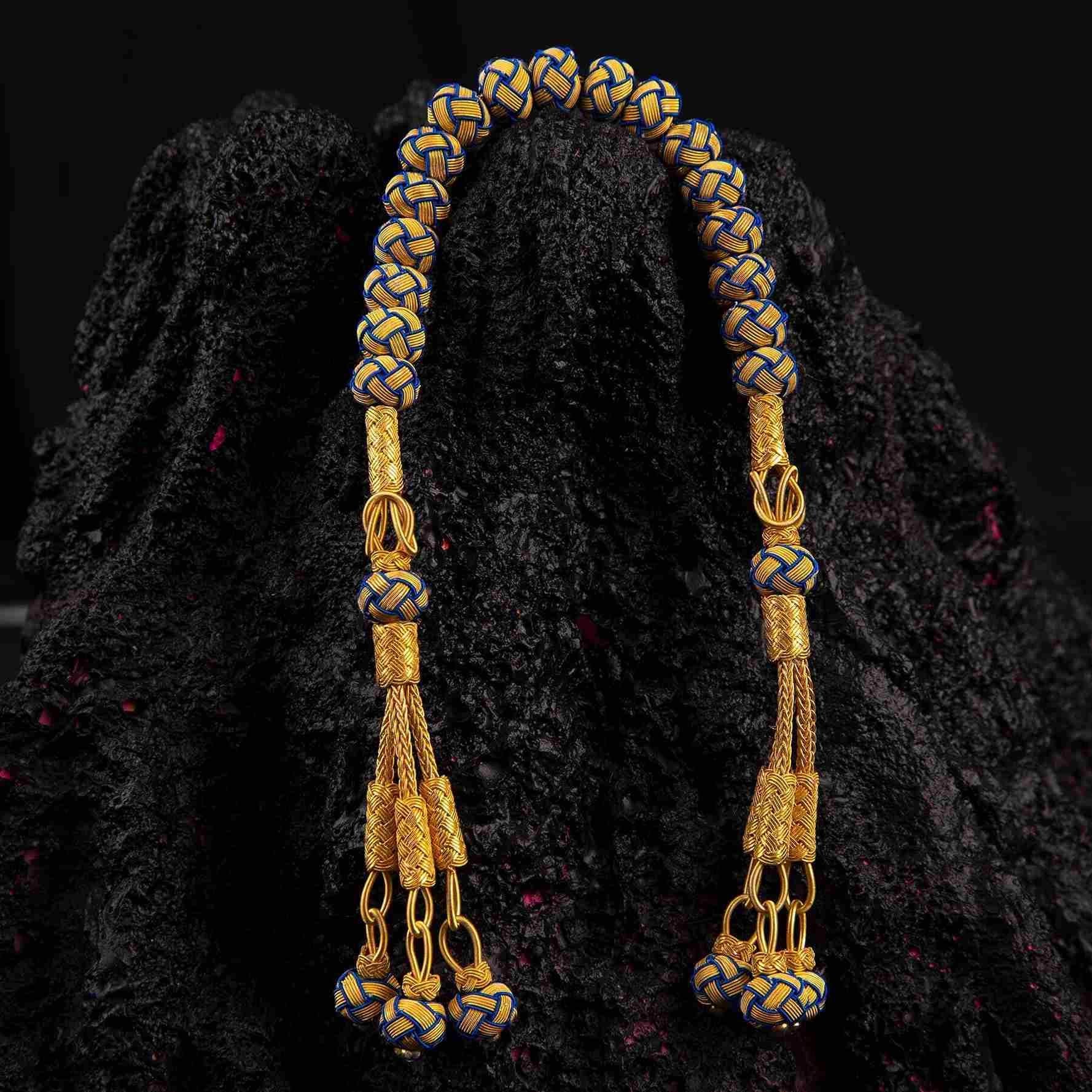 1000 Sterling Silver Kazaz Knitted Yellow Navy Blue Fan Zaza Tasbih - EFENDINA PAZAR - Ve Tesbih - vealisveris - Z2550