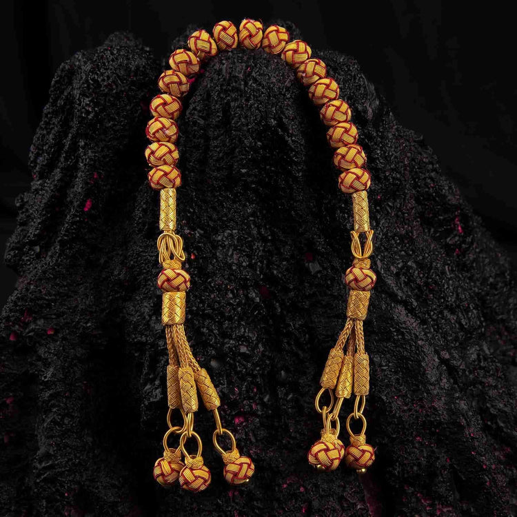 1000 Sterling Silver Kazaz Knitted Yellow Red Fan Zaza - EFENDINA PAZAR - Ve Tesbih - vealisveris - Z2551