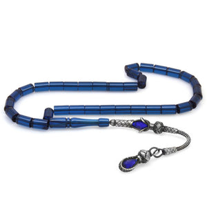 1000 Sterling Silver Kazaz Tassel Cut Blue Fire Amber Rosary - EFENDINA PAZAR - Tesbihane - 101004010