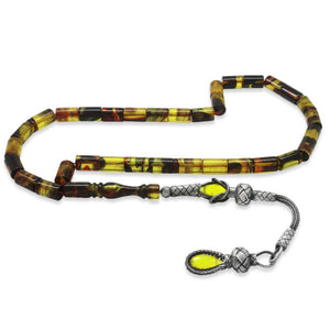 1000 Sterling Silver Kazaz Tassel Cut - Cut Bala - Black Fire Amber Rosary - EFENDINA PAZAR - Tesbihane - 101004604