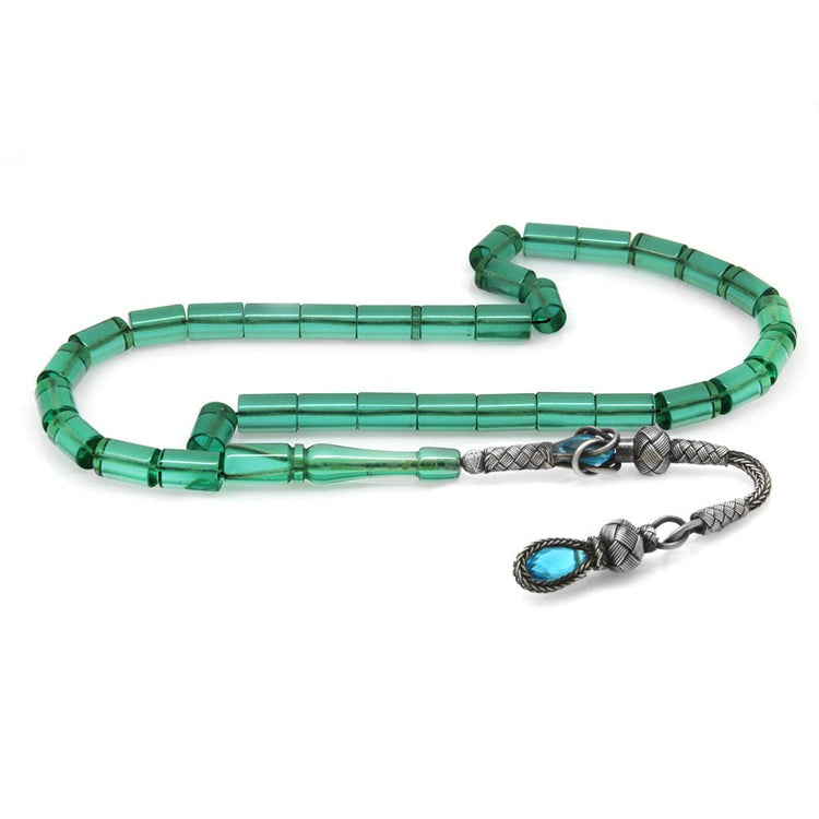 1000 Sterling Silver Kazaz Tassel Cut Water Green Fire Amber Rosary - EFENDINA PAZAR - Tesbihane - 101004019