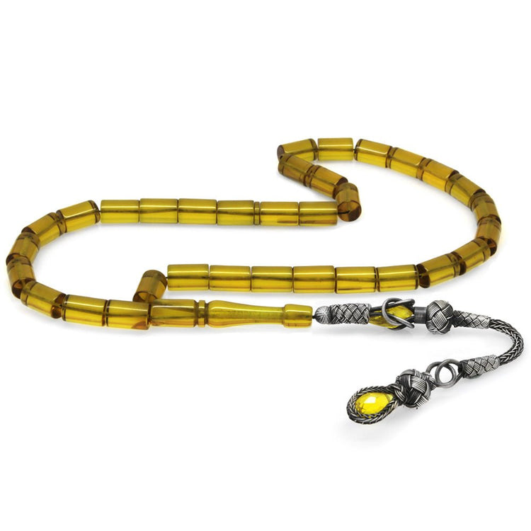 1000 Sterling Silver Kazaz Tassel Cut Yellow Fire Amber Rosary - EFENDINA PAZAR - Tesbihane - 101004013