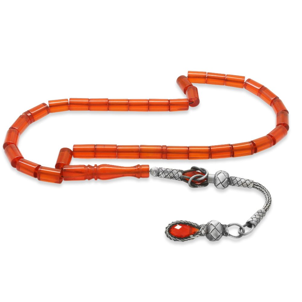 1000 Sterling Silver Kazaz Tassel Red Amber Rosary - EFENDINA PAZAR - Tesbihane - 101004589