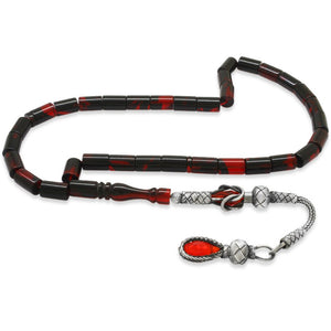 1000 Sterling Silver Kazaz Tassel Red - Black Amber Rosary - EFENDINA PAZAR - Tesbihane - 101004598