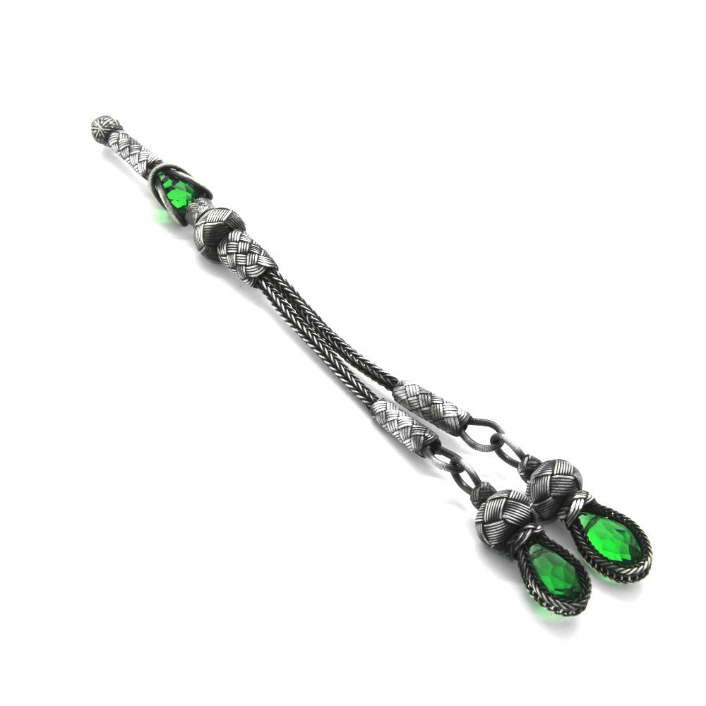 1000 Sterling Silver Kazaz Tassel with Green Zircon Stone - EFENDINA PAZAR - Tesbihane - 117000153