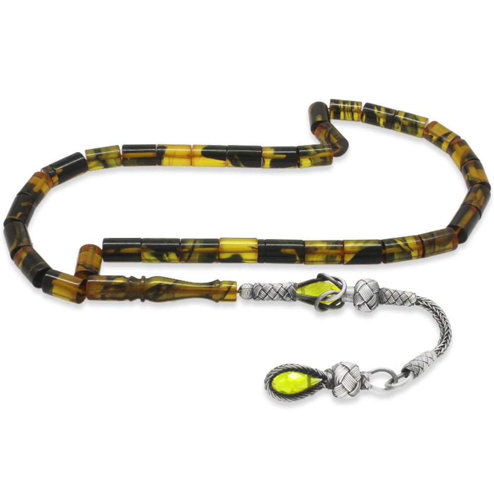 1000 Sterling Silver Kazaz Tassel Yellow - Black Amber Rosary - EFENDINA PAZAR - Tesbihane - 101004601