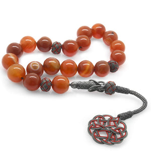 1000 Sterling Silver Kazaz Tasseled Agate Efe Stone Rosary - EFENDINA PAZAR - Tesbihane - 101001739