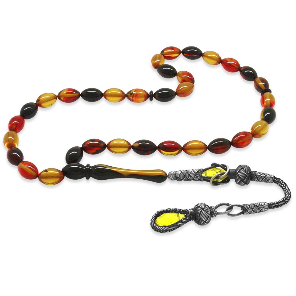 1000 Sterling Silver Kazaz Tasseled Bala - Black Amber Rosary - EFENDINA PAZAR - Tesbihane - 101004183