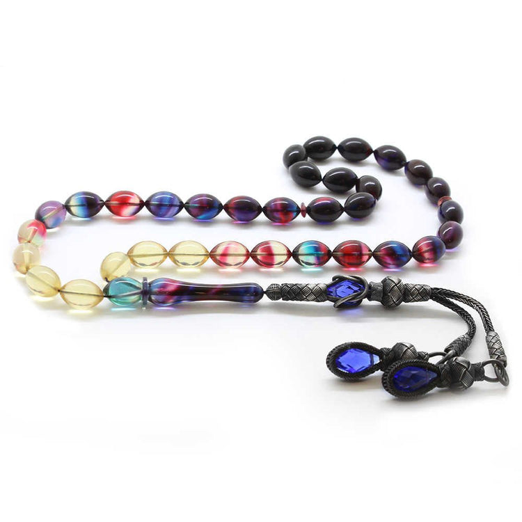 1000 Sterling Silver Kazaz Tasseled Barley Cut Filtered Bonibon Fire Amber Rosary - EFENDINA PAZAR - Tesbihane - 101001888