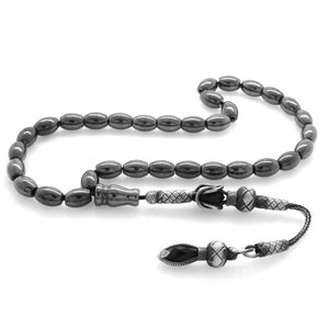 1000 Sterling Silver Kazaz Tasseled Barley Cut Hematite Natural Stone Prayer Beads - EFENDINA PAZAR - Tesbihane - 101001986