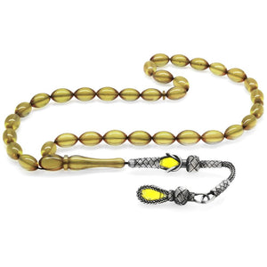 1000 Sterling Silver Kazaz Tasseled Barley Cut Yellow Fire Amber Rosary - EFENDINA PAZAR - Tesbihane - 101004278