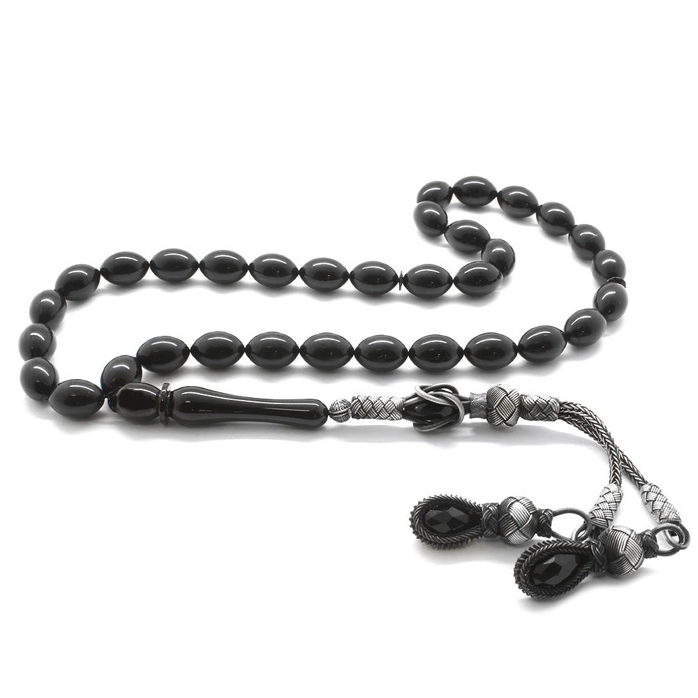 1000 Sterling Silver Kazaz Tasseled Black Prayer Beads - EFENDINA PAZAR - Tesbihane - 101001864