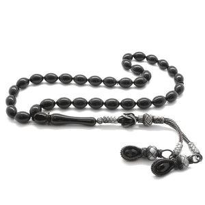 1000 Sterling Silver Kazaz Tasseled Black Prayer Beads - EFENDINA PAZAR - Tesbihane - 101001864