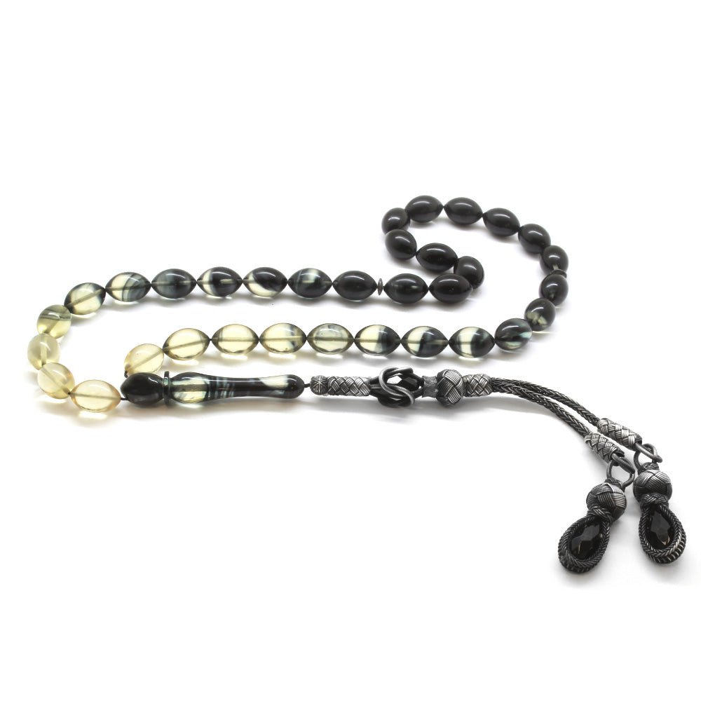 1000 Sterling Silver Kazaz Tasseled Black - White Rosary - EFENDINA PAZAR - Tesbihane - 101001844