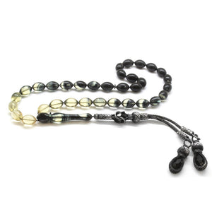 1000 Sterling Silver Kazaz Tasseled Black - White Rosary - EFENDINA PAZAR - Tesbihane - 101001844