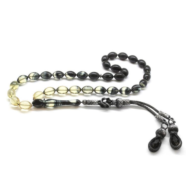 1000 Sterling Silver Kazaz Tasseled Black - White Rosary - EFENDINA PAZAR - Tesbihane - 101001844