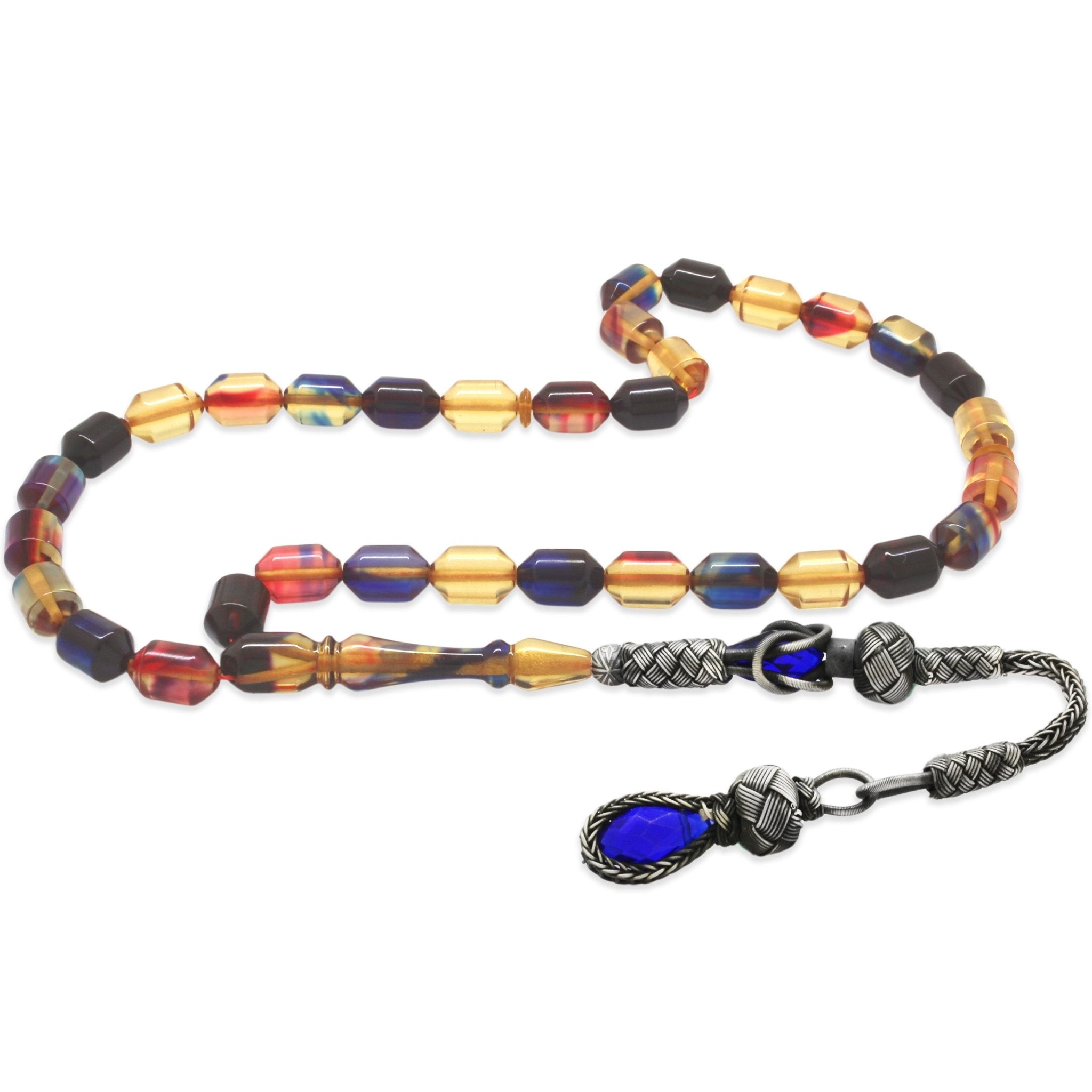 1000 Sterling Silver Kazaz Tasseled End Capsule Cut Bonibon Fire Amber Rosary - EFENDINA PAZAR - Tesbihane - 101004657