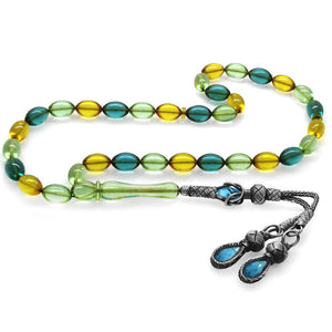 1000 Sterling Silver Kazaz Tasseled Mixed Pastel Amber Rosary - EFENDINA PAZAR - Tesbihane - 101003861