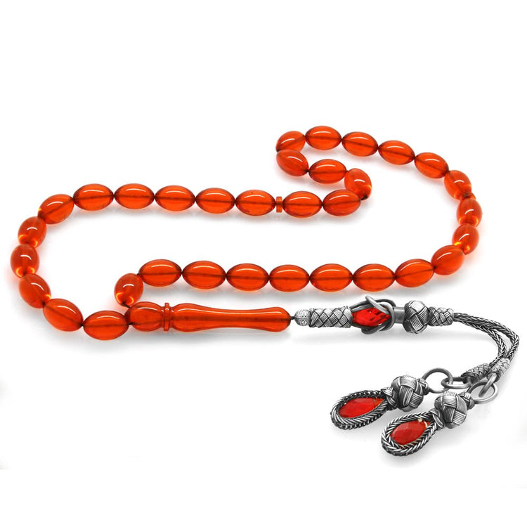 1000 Sterling Silver Kazaz Tasseled Red Amber Rosary - EFENDINA PAZAR - Tesbihane - 101003851