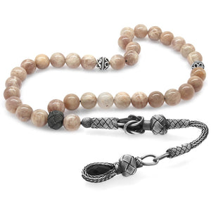 1000 Sterling Silver Kazaz Tasseled Sphere Cut Moonstone Natural Stone Prayer Beads - EFENDINA PAZAR - Tesbihane - 101004150