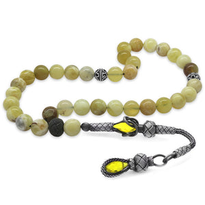 1000 Sterling Silver Kazaz Tasseled Sphere Cut Opal Natural Stone Prayer Beads - EFENDINA PAZAR - Tesbihane - 101004148