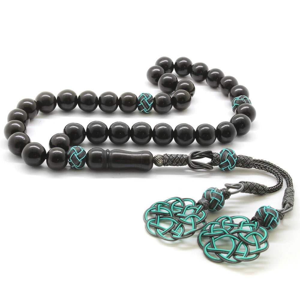 1000 Sterling Silver Kazaz Tasseled Sphere Cut Russian Oltu Prayer Beads - EFENDINA PAZAR - Tesbihane - 101001884