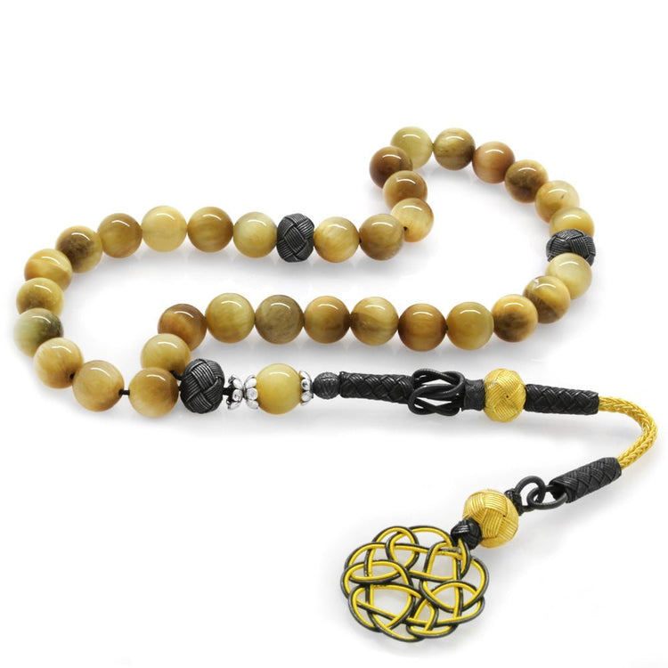 1000 Sterling Silver Kazaz Tasseled Tiger's Eye Stone Rosary - EFENDINA PAZAR - Tesbihane - 101001774