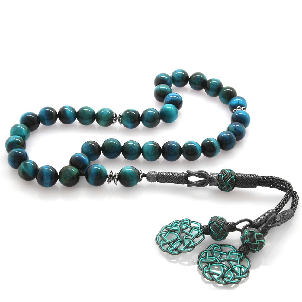 1000 Sterling Silver Kazaz Tasseled Turquoise Prayer Beads - EFENDINA PAZAR - Tesbihane - 101001855