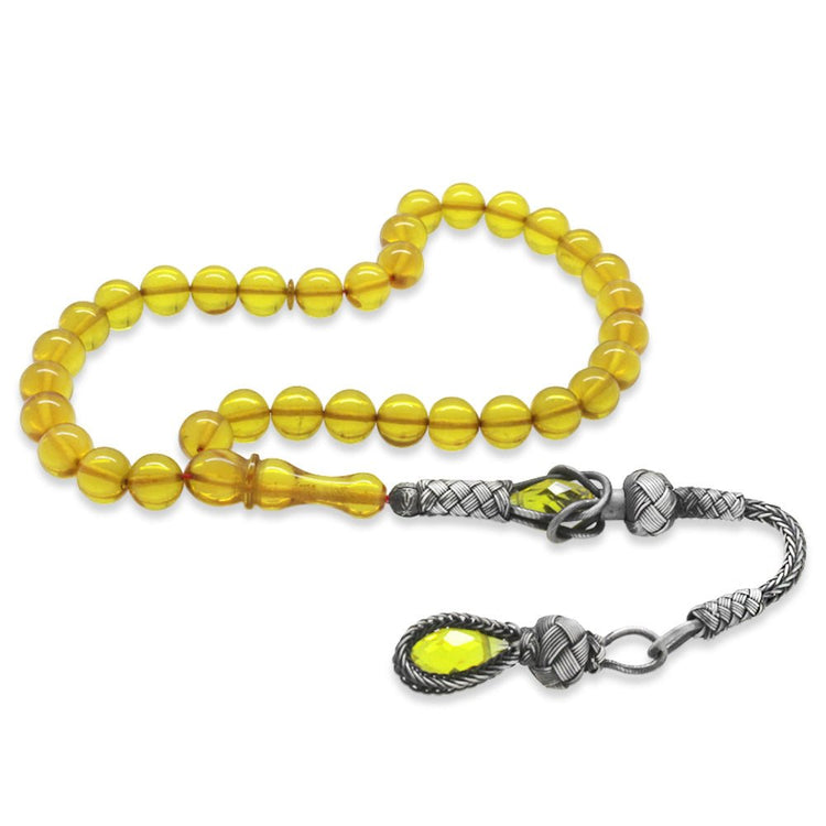 1000 Sterling Silver Kazaz Tasseled Yellow Amber Rosary - EFENDINA PAZAR - Tesbihane - 101004577