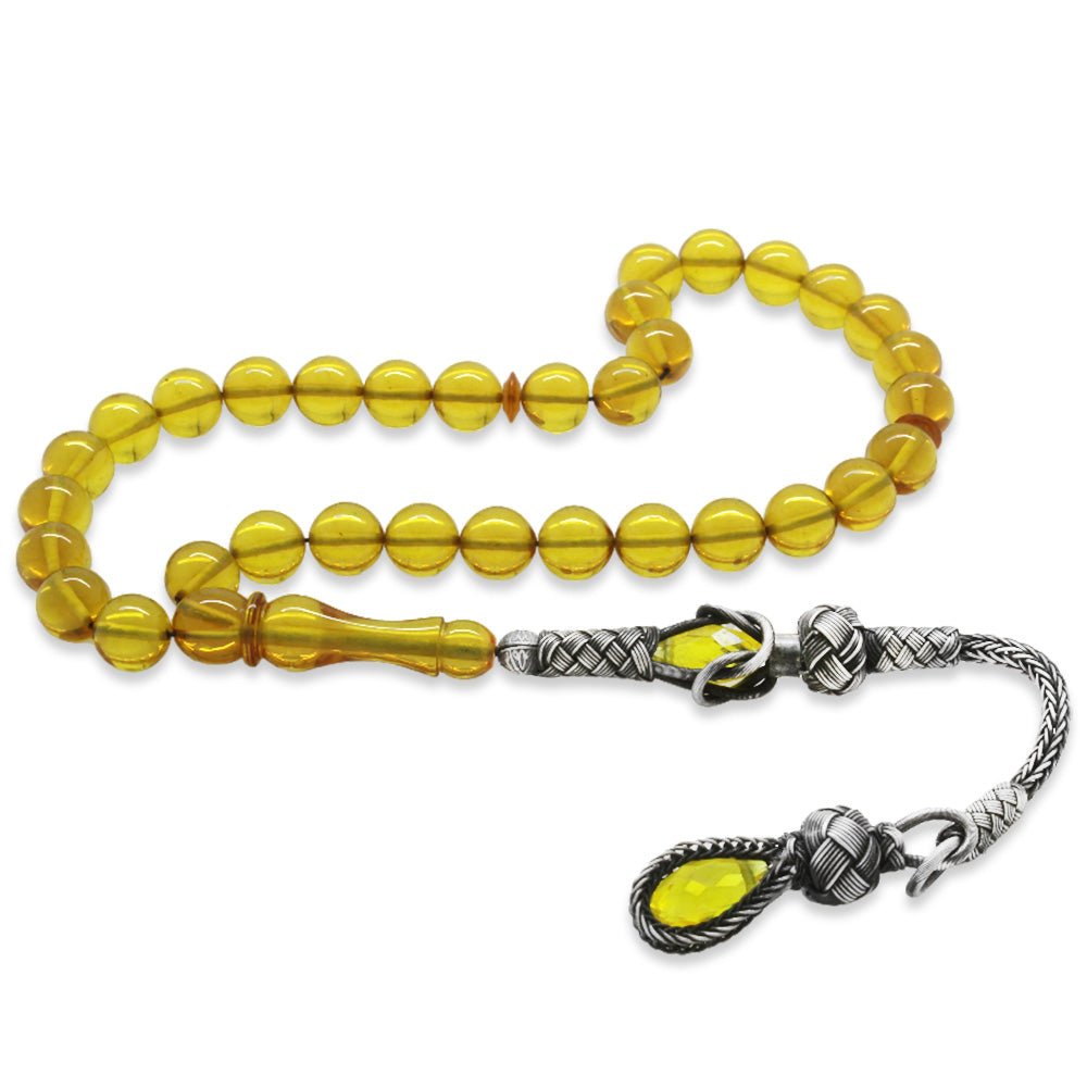 1000 Sterling Silver Kazaz Tasseled Yellow Amber Rosary - EFENDINA PAZAR - Tesbihane - 101004807