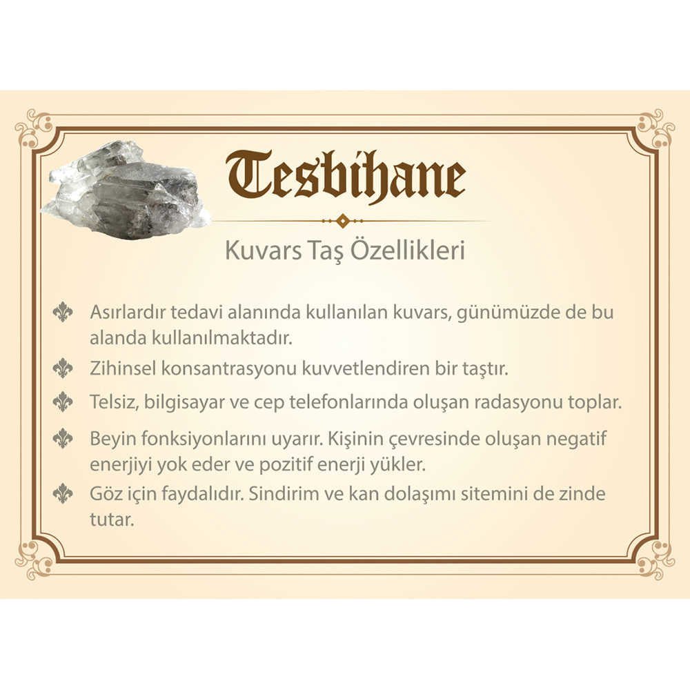 1000 Sterling Silver Quartz Stone Rosary with Kazaz Tassels - EFENDINA PAZAR - Tesbihane - 101001039