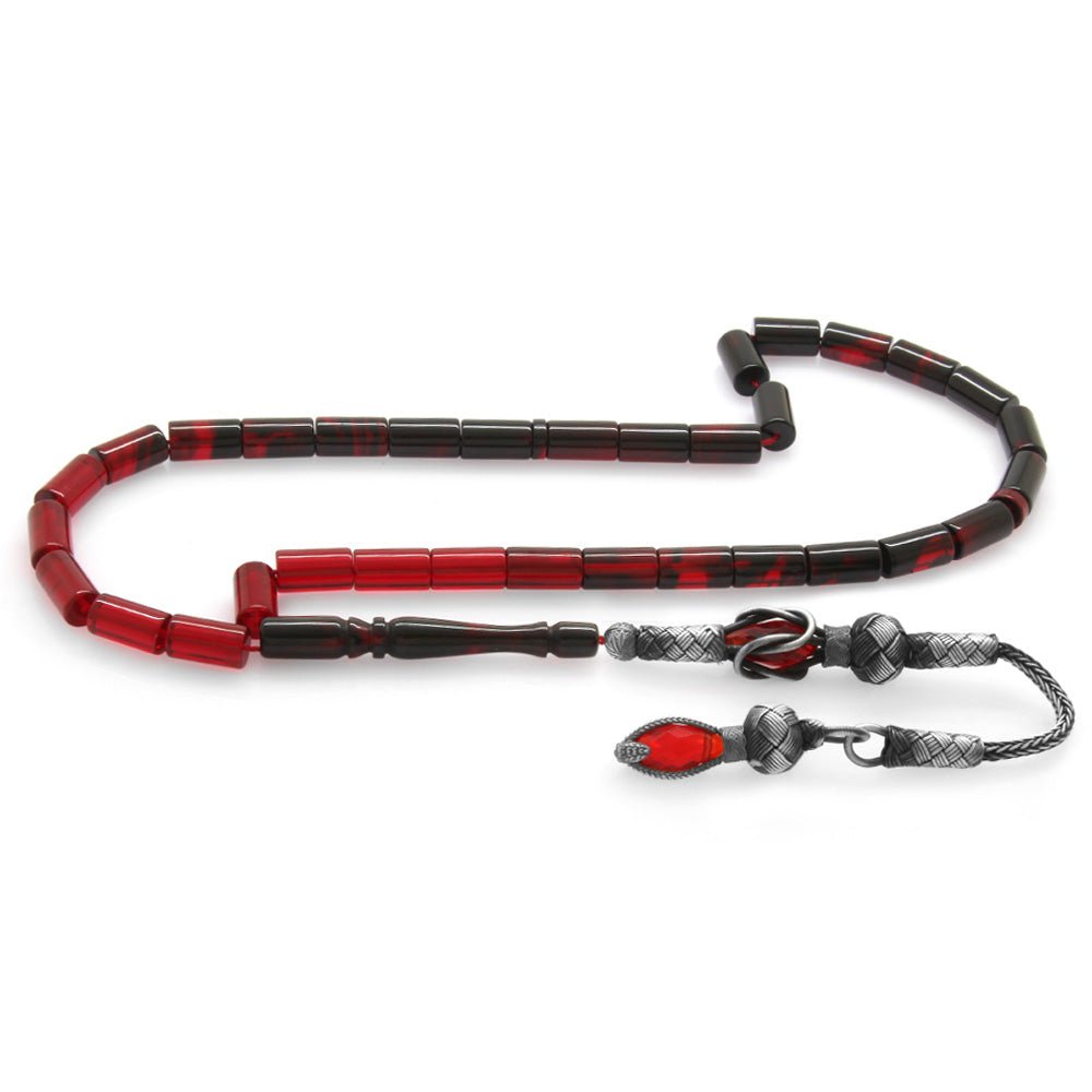 1000 Sterling Silver Red - Black Fire Amber Rosary - EFENDINA PAZAR - Tesbihane - 101003258